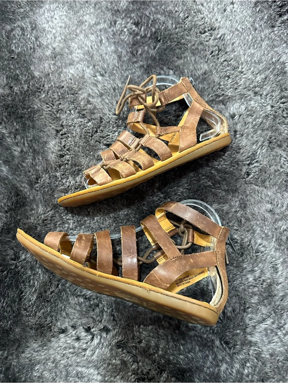 Børn Brown Tan Leather Lace Up Gladiator Sandals Sz 7 Bohemian Music Festival